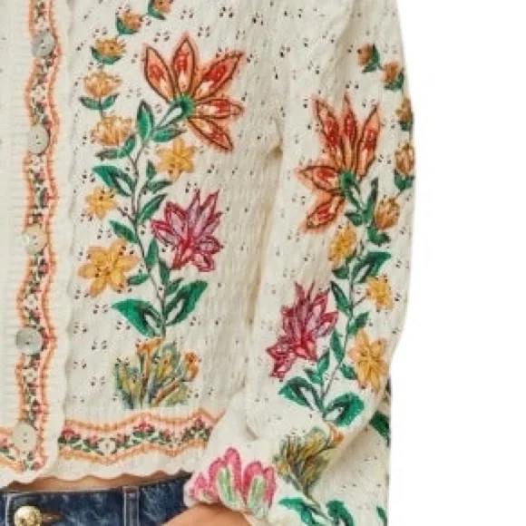 Farm Rio Off-White Garden Delight Knit Cardigan NWT - Picture 5 of 14